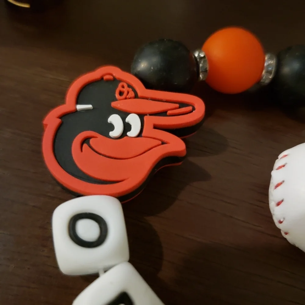 Handmade Orioles Beaded Silicone Focal Bead Wristlet Keychain Bracelet